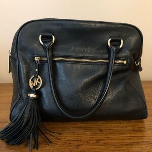 Michael Kors Black Leather Satchel with Gold Details